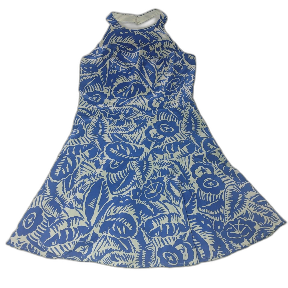 Parker High Neck Blue & White Sleeveless A-Line Dress Size Small NEW MSRP $297…